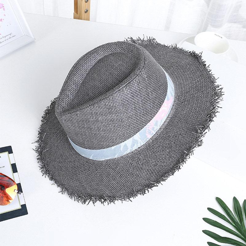 Fringe Edge Dark Grey Ψάθινο καπέλο Fedora για αρσενικό