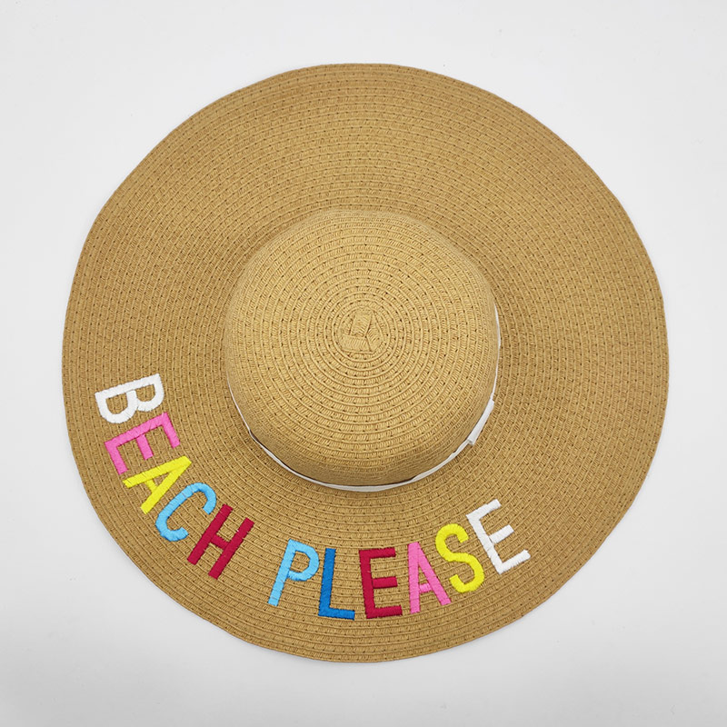 Sun Protection Beach Please Ebroidery Lady Straw Hat